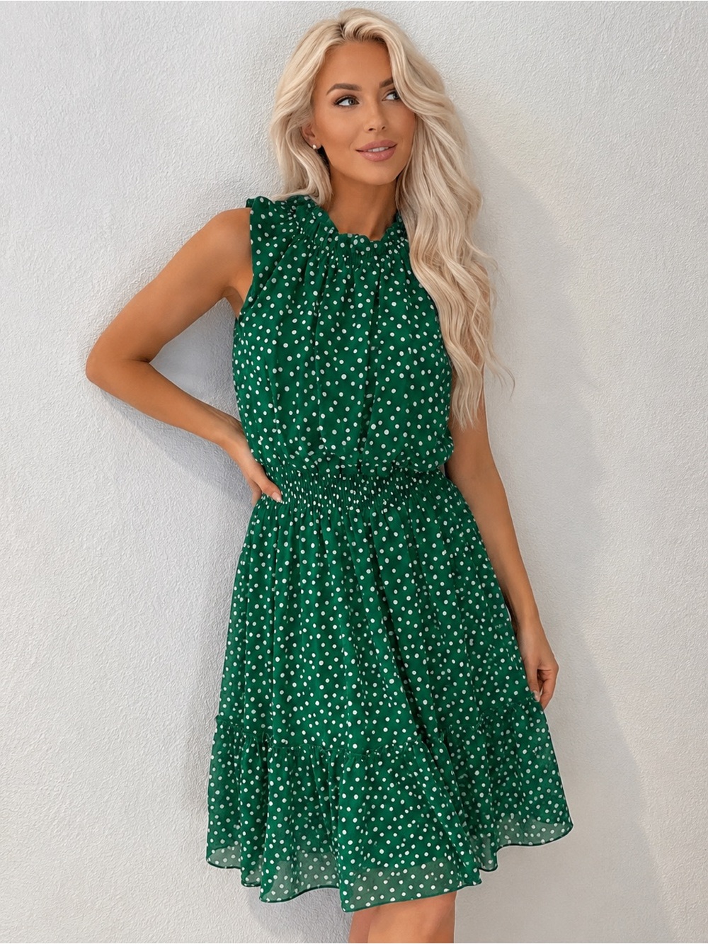 Green Polka Dot Sleeveless Midi Dress Size 6